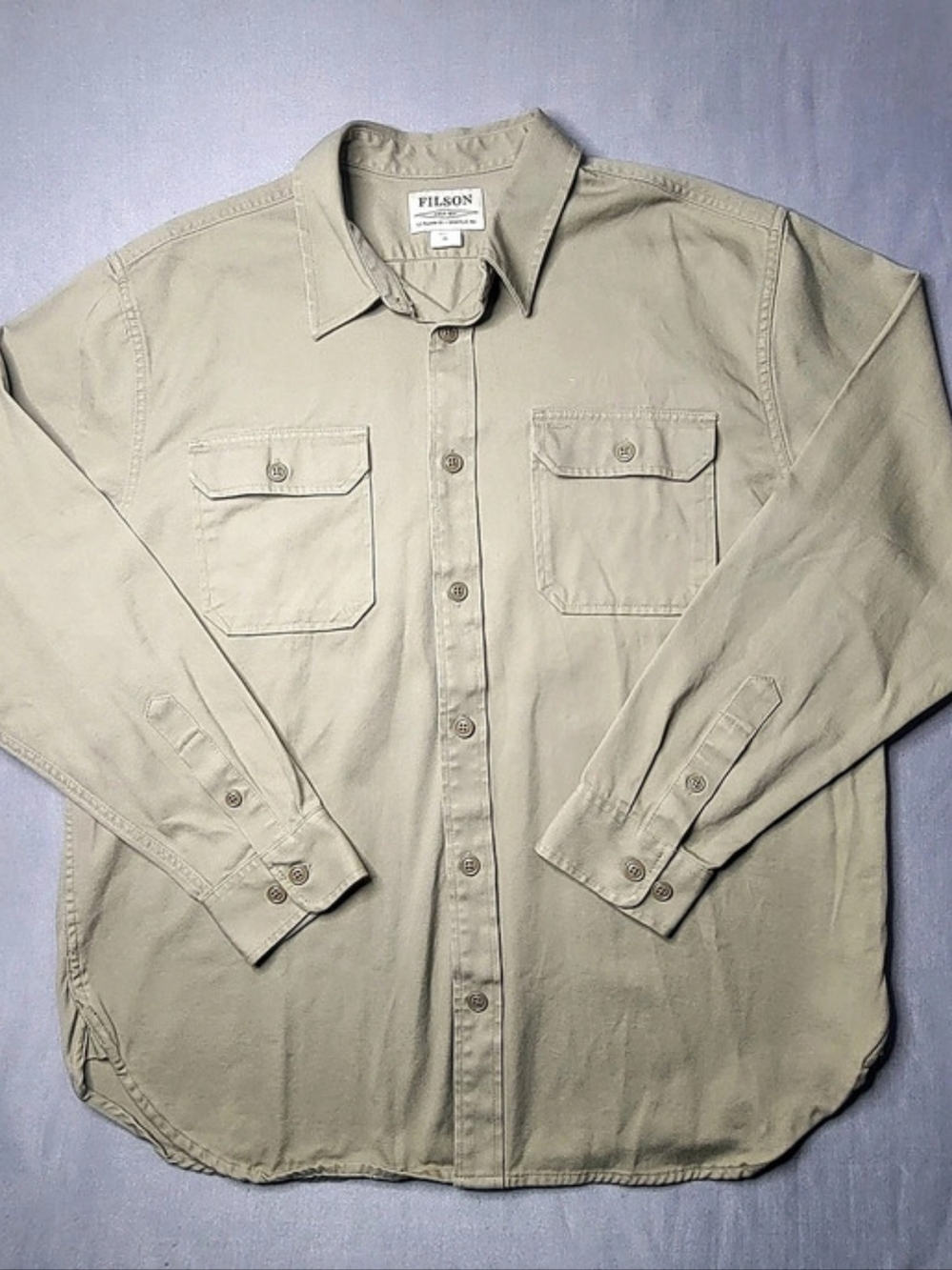 Filson Mens Alaskan Guide Long Sleeve Shirt Cotton Button Down Shirt Khaki Sz XL
